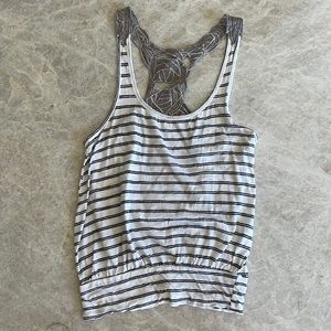 Free People Tank - Blue & White Stripe Tank - Cutout Back Detail - Size Small